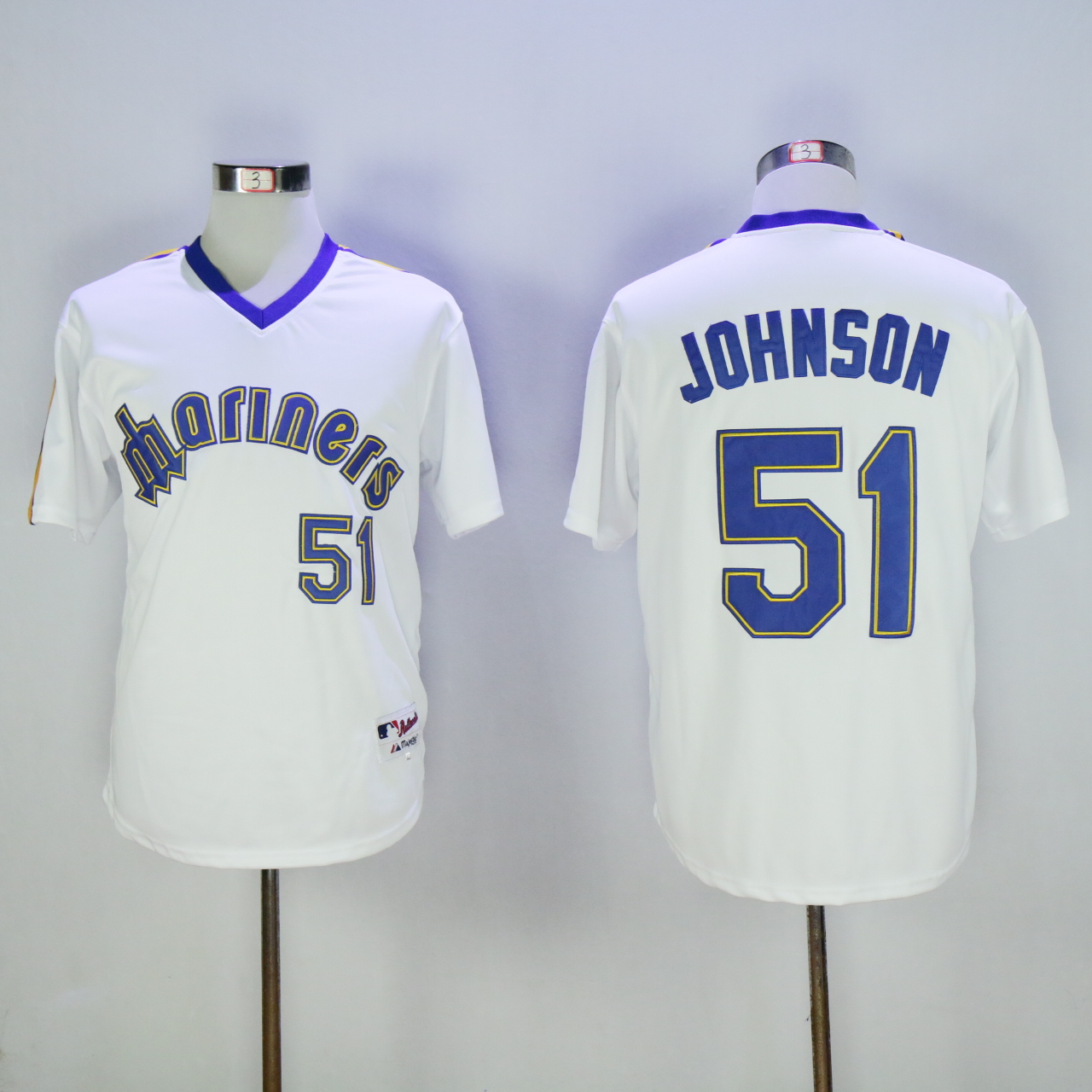 Men Seattle Mariners #51 Johnson Whtie Throwback MLB Jerseys1